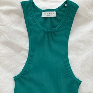 Sandro Paris Teal Ribbed Tank Top